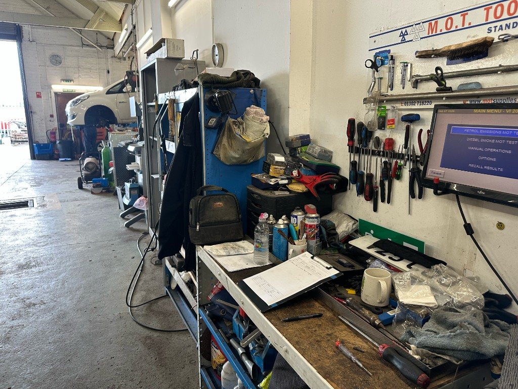 MOT tools board and emissions tester in the Bankside MOT bay